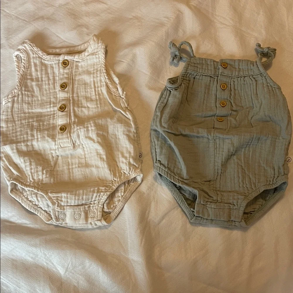 Stylish Kids Sleeveless Rompers - Cream and Mint Green
